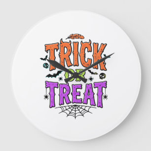 Grande Horloge Ronde Halloween Farce Traitement Drôle Toile D'araignée