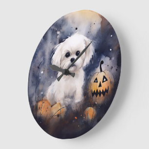 Grande Horloge Ronde Halloween Maltais Avec Peur Citrouille