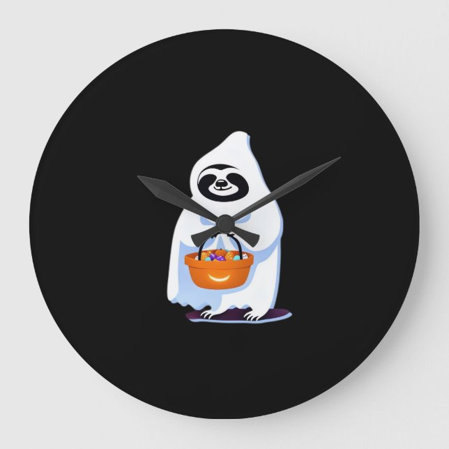Grande Horloge Ronde Halloween sloth dressed as ghost going trick or tr (Recto)