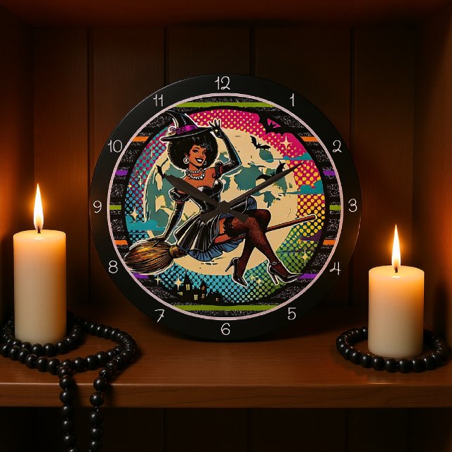 Grande Horloge Ronde Halloween sorcière pop art (Créateur téléchargé)