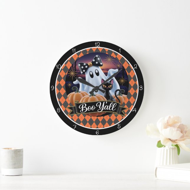 Grande Horloge Ronde Halloween Spooky Boo Y'all  (Maison)