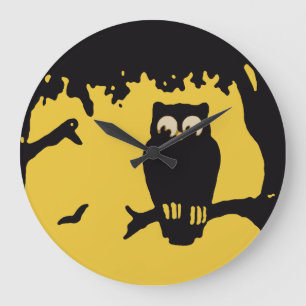 Grande Horloge Ronde Halloween vintage, hibou effrayant dans l'arbre av