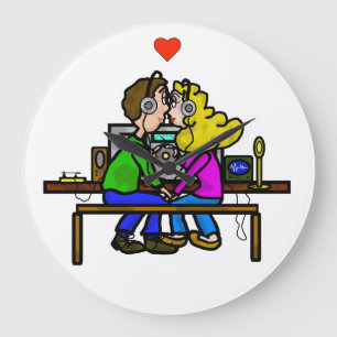 Grande Horloge Ronde Ham Radio Kissing Couple Wall Clock
