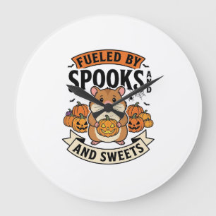 Grande Horloge Ronde Hamster d'Halloween alimenté par les fantômes Drôl