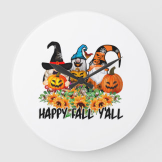 Grande Horloge Ronde Happy Fall Y'all Gnome Leopard Gnome Sunflower