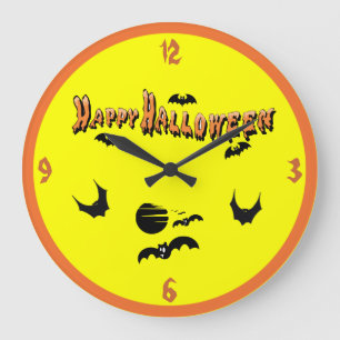 Grande Horloge Ronde Happy Halloween & Les chauves-souris -