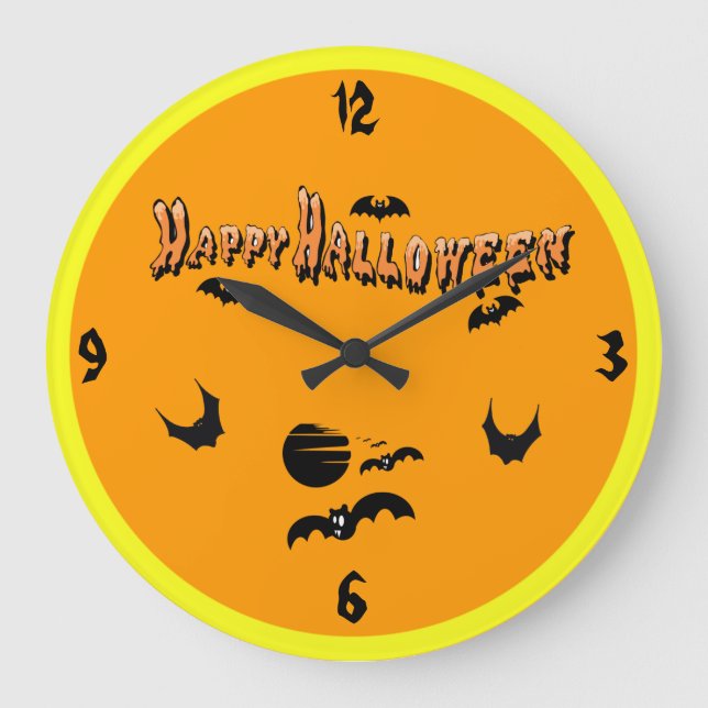 Grande Horloge Ronde Happy Halloween & Les chauves-souris - (Recto)