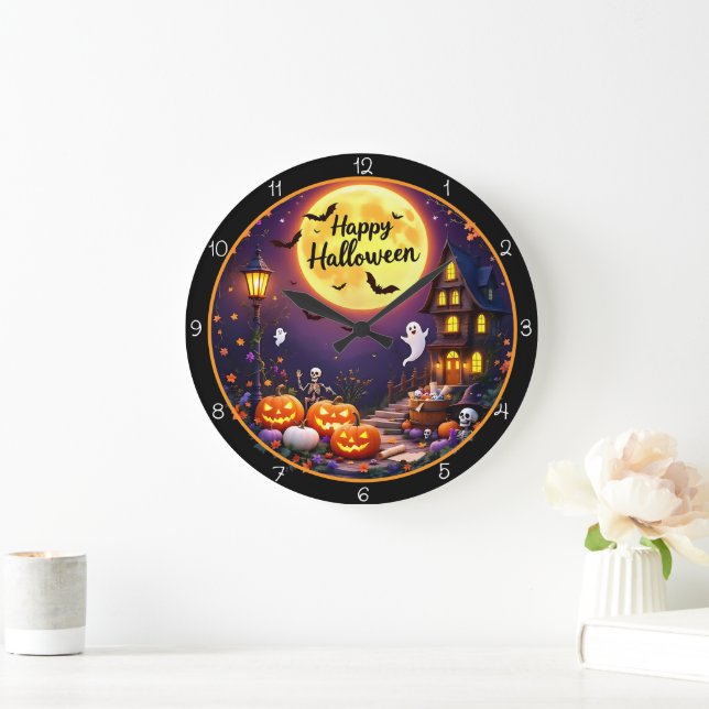 Grande Horloge Ronde Happy Halloween Spooky Haunted House (Maison)