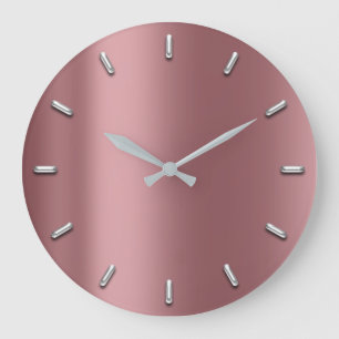 Grande Horloge Ronde Haricot rouge argenté minimal métallique rose