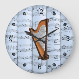 Grande Horloge Ronde Harpe ~ Musique de feuilles roulées ~ Arrière -