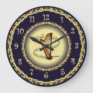 Grande Horloge Ronde Harpe ~ Scroll musical ~ Gold/Navy Blue ~