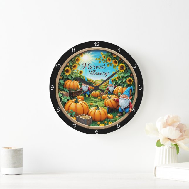 Grande Horloge Ronde Harvest Blessings Gnomes Pumpkin Patch (Maison)