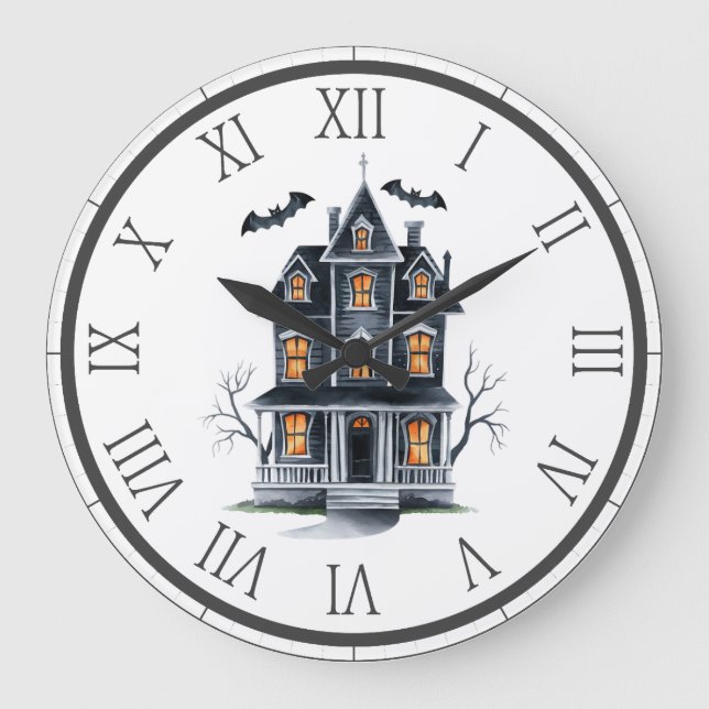Grande Horloge Ronde Haunted House Tree and Bats Halloween (Recto)