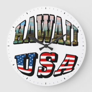 Grande Horloge Ronde Hawaii Picture and USA Flag Text