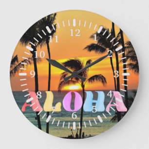 Grande Horloge Ronde Hawaii Tropical Ocean Palm Tree Sunset