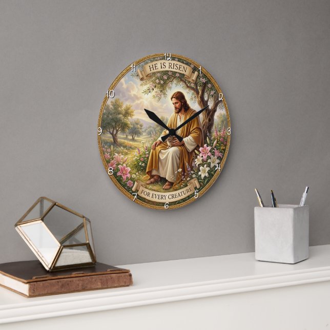 Grande Horloge Ronde He Is Risen Easter Grace (Bureau)