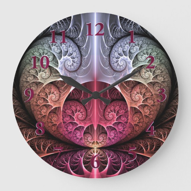 Grande Horloge Ronde Heartbeat, Abstrait surreal Imaginaire Fractal Art (Recto)