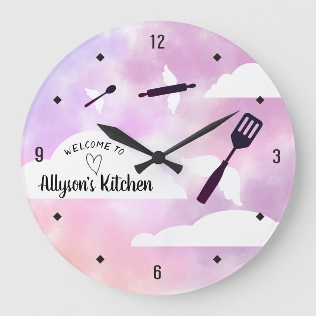 Grande Horloge Ronde Heavenly angel flying utensils wings kitchen (Recto)