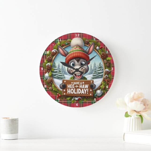 Grande Horloge Ronde Hee-Haw Holiday !" - Joyeux Noël d'âne (Maison)