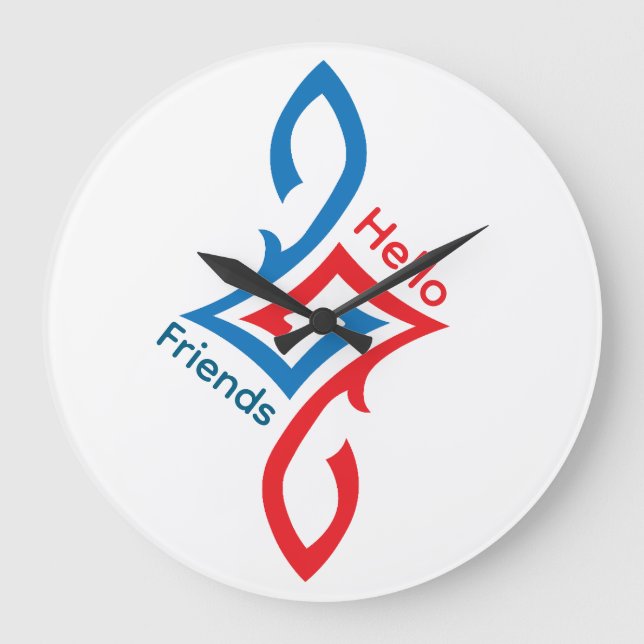 Grande Horloge Ronde Hello Friends Simple Happy Greeting Design (Recto)