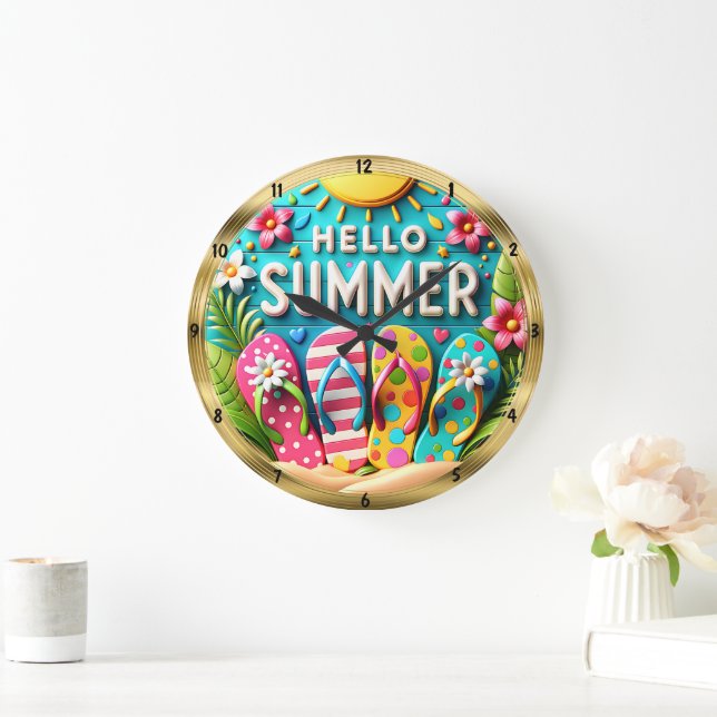 Grande Horloge Ronde Hello Summer Flip Flops Beach (Maison)