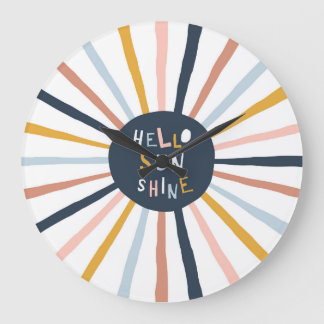 Grande Horloge Ronde Hello Sunshine : Typographie enfantine colorée