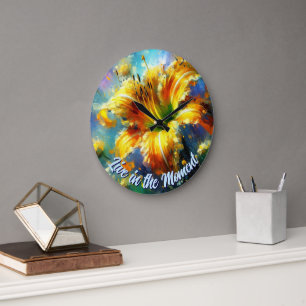 Grande Horloge Ronde Hemerocallis Hemerocalles Fleur Jaune Sarcelle Per