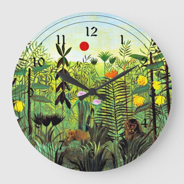 Grande Horloge Ronde Henri Rousseau - Paysage exotique avec Lion (Recto)