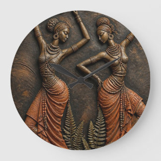 Grande Horloge Ronde Héritage tribal africain Art sculpté