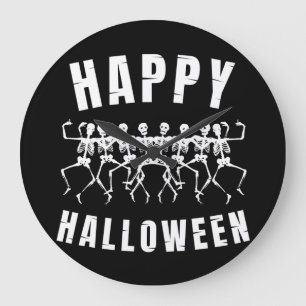GRANDE HORLOGE RONDE HEUREUX HALLOWEEN DANSER SKELETONS