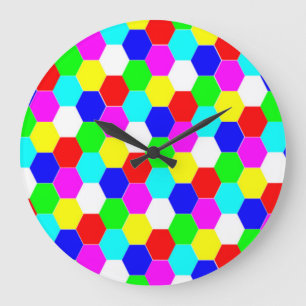 GRANDE HORLOGE RONDE HEXAGONS COLORÉS