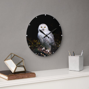 Grande Horloge Ronde Hibou des neiges majestueux d'hiver