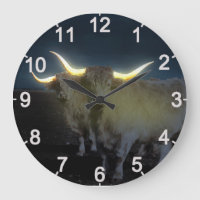 Highland Cows Glowing In the Dark, Large Wallclock