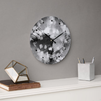 Grande Horloge Ronde Hip moderne noir gris blanc Abstrait géométrique A