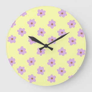Grande Horloge Ronde Hippie Retro Purple Jaune Fleur Y2K Motif