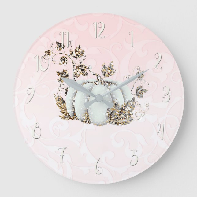 Grande Horloge Ronde Histoire Citrouille rose et blanc Conte de fée (Recto)