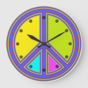 Grande Horloge Ronde holiES - panneau coloré PEACE + vos idées