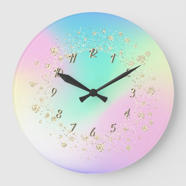 Grande Horloge Ronde Holographie de Trendy Confeti (Recto)