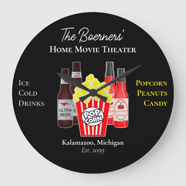 Grande Horloge Ronde Home Movie Theater Beer Soda Wall Clock (Recto)
