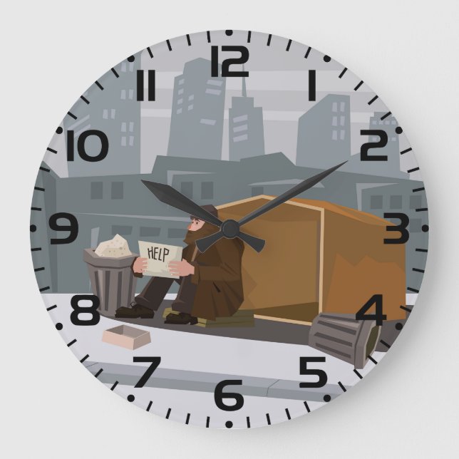 Grande Horloge Ronde Homeless Man Holding Help Sign Urban Poverty (Recto)