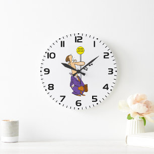 Grande Horloge Ronde Homme d'affaires de dessin animé drôle à l'arrêt d