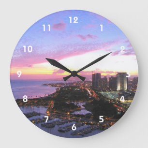 Grande Horloge Ronde Honolulu, paysage urbain Coucher de soleil Hawaii