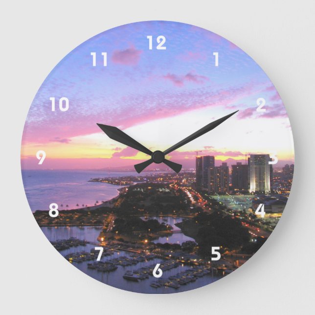 Grande Horloge Ronde Honolulu, paysage urbain Coucher de soleil Hawaii (Recto)