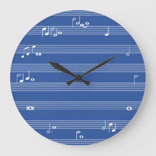 Grande Horloge Ronde Horodateur de note de musique - bleu et blanc