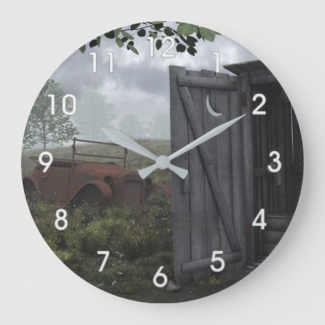 GRANDE HORLOGE RONDE HORS MAISON ET VOITURE RUSTED CLOCK (Recto)