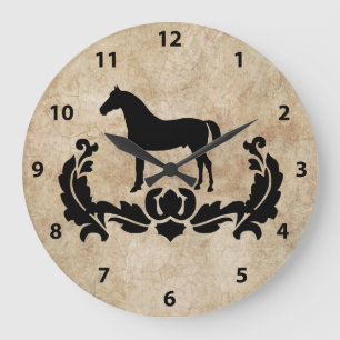 Grande Horloge Ronde Horse noire et blanche