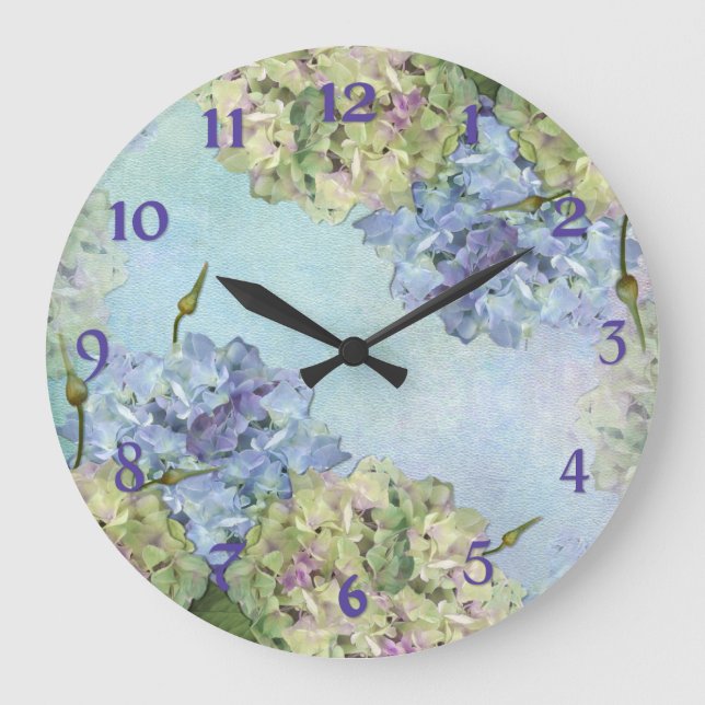 Grande Horloge Ronde Hortensia d'aquarelle floral (Recto)