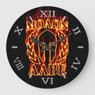 Grande Horloge Ronde Hot Molon Labe Guerrier Masque Laurels Dial on Fir