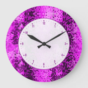 Grande Horloge Ronde Hot Pink Disco Ball Glitter et Sparkles