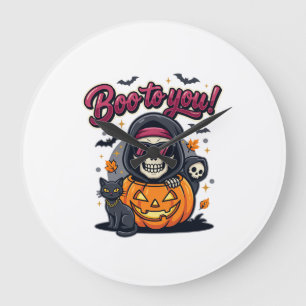 Grande Horloge Ronde Hou à toi Halloween squelette citrouille